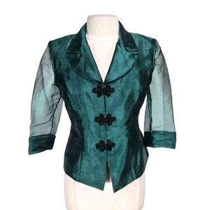 ALEX EVENINGS Womens Chinses Button Top Petti Size MP Green Chiffon  A19A